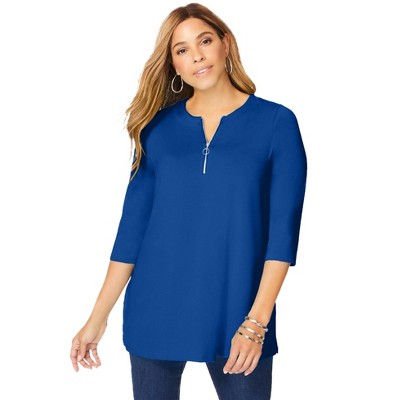 Jessica London Women's Plus Size Stretch Knit Zip Tunic