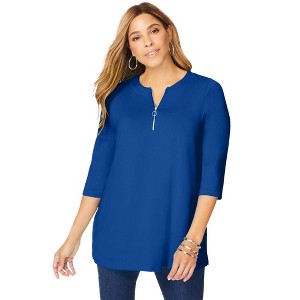 Jessica London Women's Plus Size Stretch Knit Zip Tunic - 1 of 4