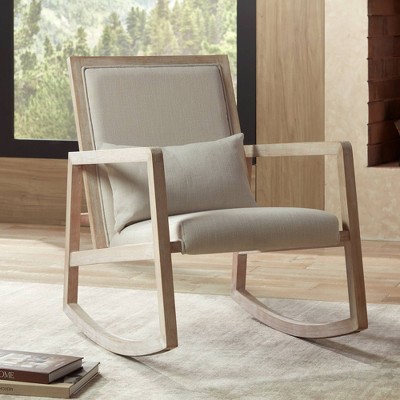 Ava Light Cream and Washed Wood Modern Rocking Chair