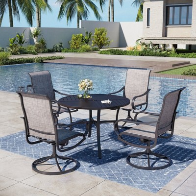 Captiva Designs 5pc Patio Dining Steel Table & Textilene 360 Degree Swivel Chairs
