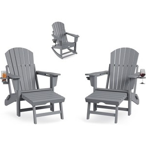 coucheta Adirondack Outdoor Rocking Chairs Set of 2, Folding Rocker Chair With Two Cup Holders, HDPE All Weather Rocking Chair for Patio, Deck, Grey - 1 of 4