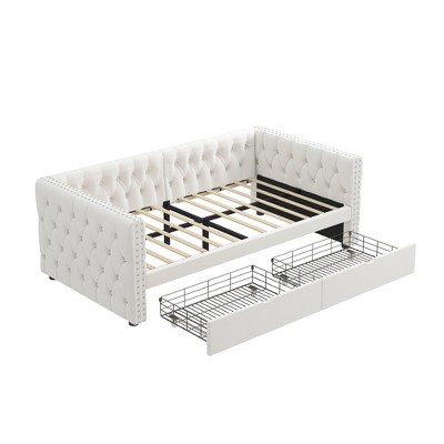 GDFStudio Penny Twin Size Button Tufted Velvet Upholstered Daybed with Storage Drawers and Nail