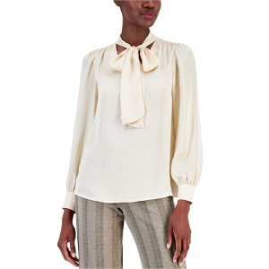Anne Klein Womens Satin Tie Neck Ruffled Blouse - 1 of 1