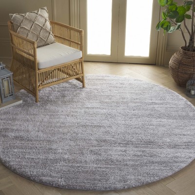 Tahoe Round Grey Shag Wool and Cotton Rug