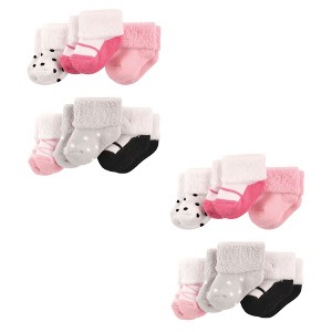 Luvable Friends Infant Girls Newborn and Baby Socks Set, Pink Black Shoes 12-Piece, 0-3 Months - 1 of 1