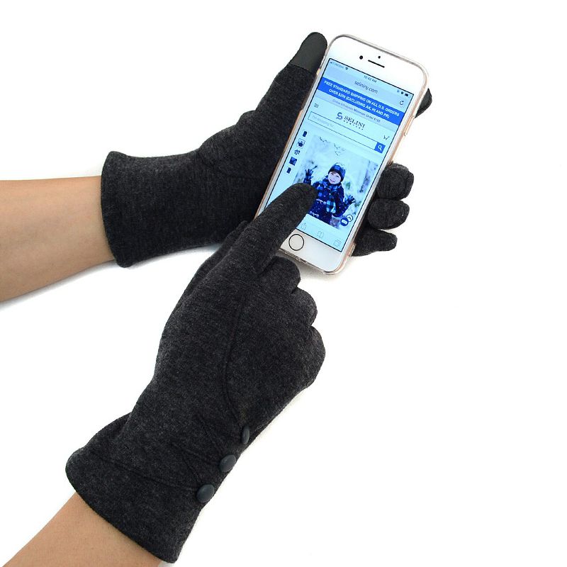 Women's Stylish Touch Screen Gloves with Button Accent & Fleece Lining, 2 of 6