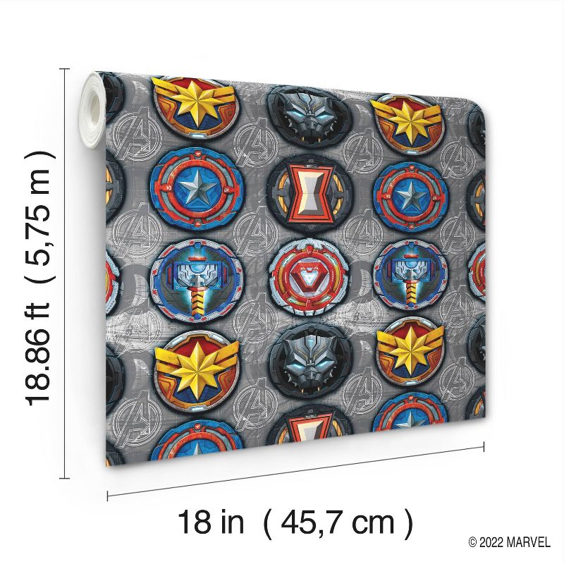 Avengers Emblems Peel and Stick Kids&#39; Wallpaper Red/Yellow/Gray - RoomMates, 2 of 9