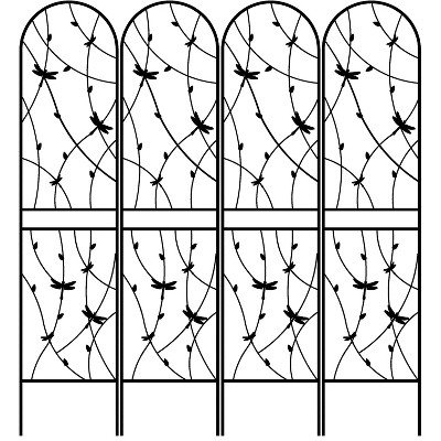 Lirago Black, 86.61"H * 19.68"W * 0.51"D, 4 pieces, Weatherproof Multi-functional Outdoor Screen - Laser-Cut Galvanized Steel Panel