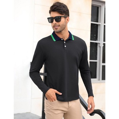 Men's Long Sleeve Polo Shirts Regular Fit Collared T-Shirt Casual Workout Golf Shirts