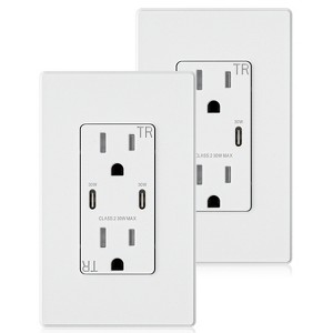 ELEGRP 30W USB Outlets Receptacles, 15 Amp Outlet with Dual USB C Ports for Support Fast Charge Protocols,w/Wall Plate, UL Listed,White,2 Pack - 1 of 1