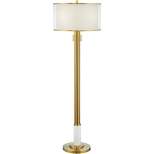Possini Euro Design Modern Floor Standing Lamp 73.75" Tall Antique Brass Gold Faux Marble Dual Drum Shade for Living Room Reading House