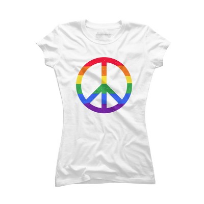 Adult Design By Humans Rainbow Pride and Peace Sign By JuanMedina T-Shirt