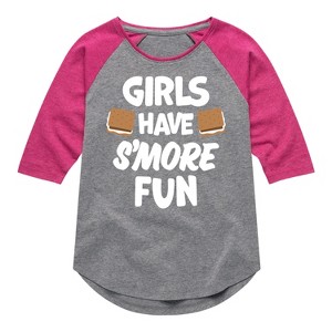 Girls' - Instant Message - Girls Have Smore Fun Shirt Tail Raglan Graphic T-shirt - 1 of 4
