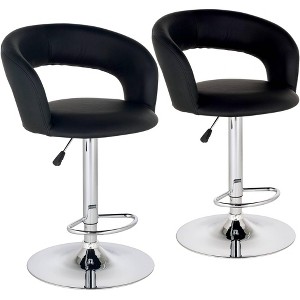 Studio 55D Groove Chrome Swivel Bar Stools Set of 2 30" High Modern Adjustable Black Cushion with Backrest Footrest for Kitchen Counter Height Island - 1 of 4