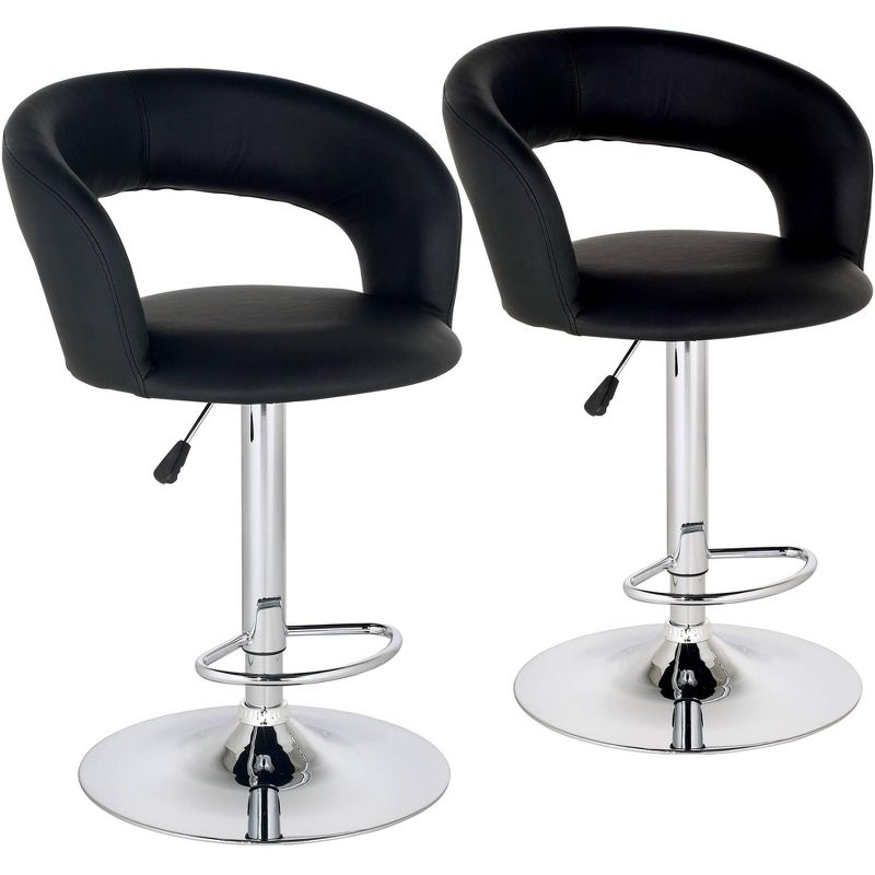Studio 55D Groove Chrome Swivel Bar Stools Set of 2 30" High Modern Adjustable Black Cushion with Backrest Footrest for Kitchen Counter Height Island, 1 of 10