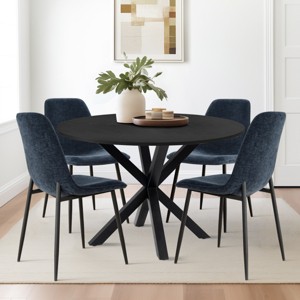 Olive+Oslo Black Dining Table Set for 4, Solid Round Black Grain Dining Table Sets with 4 Upholstered Dining Chairs Black Legs-Maison Boucle - 1 of 4