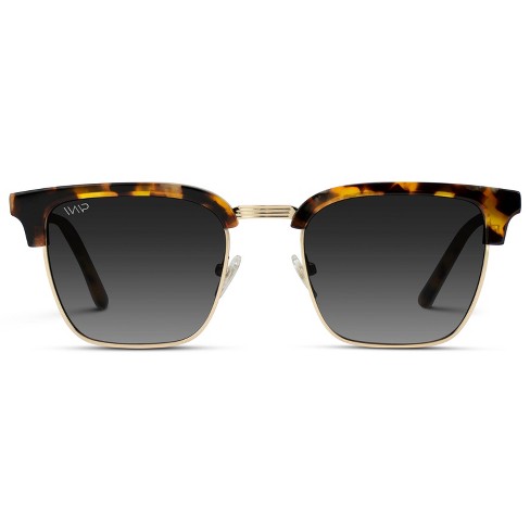 WMP Eyewear Polarized Semi Rimless Rectangular Sunglasses Blaze Tortoise Frame Black Gradient Lens