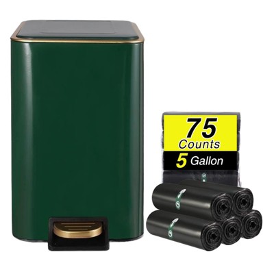 Aoibox Small Bathroom Trash Can with Lid, Soft Close Stainless Steel Garbage Bin, Removable Inner Bucket, Wicker Basket, Includes 75 Trash Bags