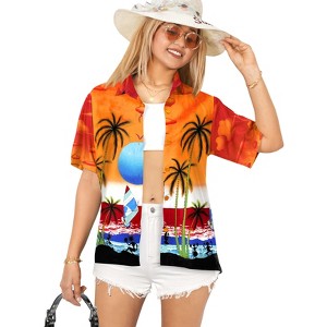 LA LEELA Hawaiian Shirts Womens Casual Summer Beach Party Shirt Tropical Blouse Short Sleeve Vacation Button Up Dress Shirts Dresses - 1 of 4