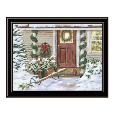 HomeRoots Decorated Holiday Porch Black Framed Wall Art