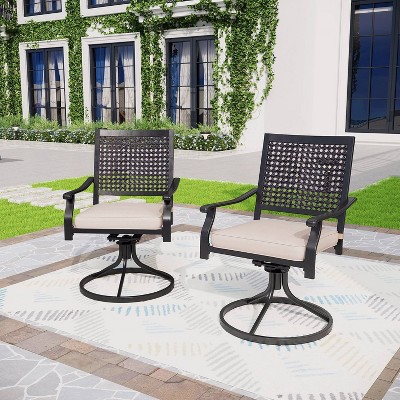 2pk Steel Patio 360 Swivel Padded Arm Chairs With Sling Seat