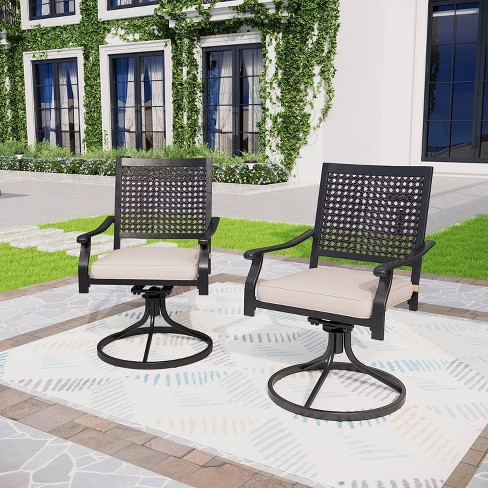 2pk Outdoor Swivel Dining Chairs With Metal Frame Seat Cushion