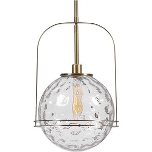 Uttermost Brass Steel Pendant Light 13" Wide Modern Clear Watered Glass Globe Shade for Dining Room House Bedroom Kitchen Island - 1 of 1