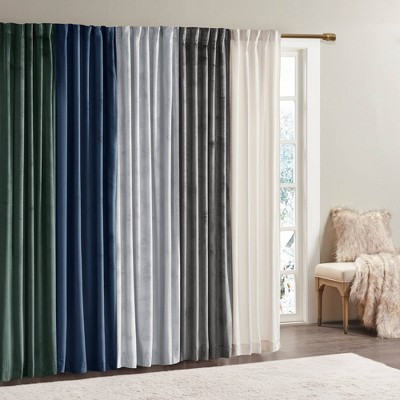 Ivory Ground Length Room Darkening Velvet Curtain Panels