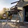 DSVIMOY 3-Seat Patio Swing Chair, Outdoor Porch Swing with Adjustable Canopy, Patio Swing Glider for Garden, Deck, Dark Brown, 73"*52"*70" - 2 of 4