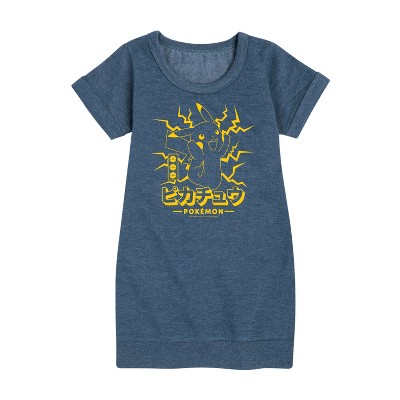 - Pokémon - Pikachu Lightning Graphic Short Sleeve Fleece Dress