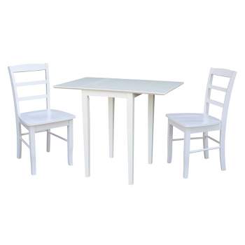 Small Dual Drop Leaf Dining Table with 2 Madrid Ladderback Chairs White - International Concepts