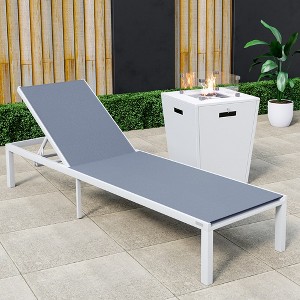 LeisureMod Marlin Modern Outdoor Patio Chaise Lounge Chair in White Aluminum Frame with Square Fire Pit Side Table - 1 of 4