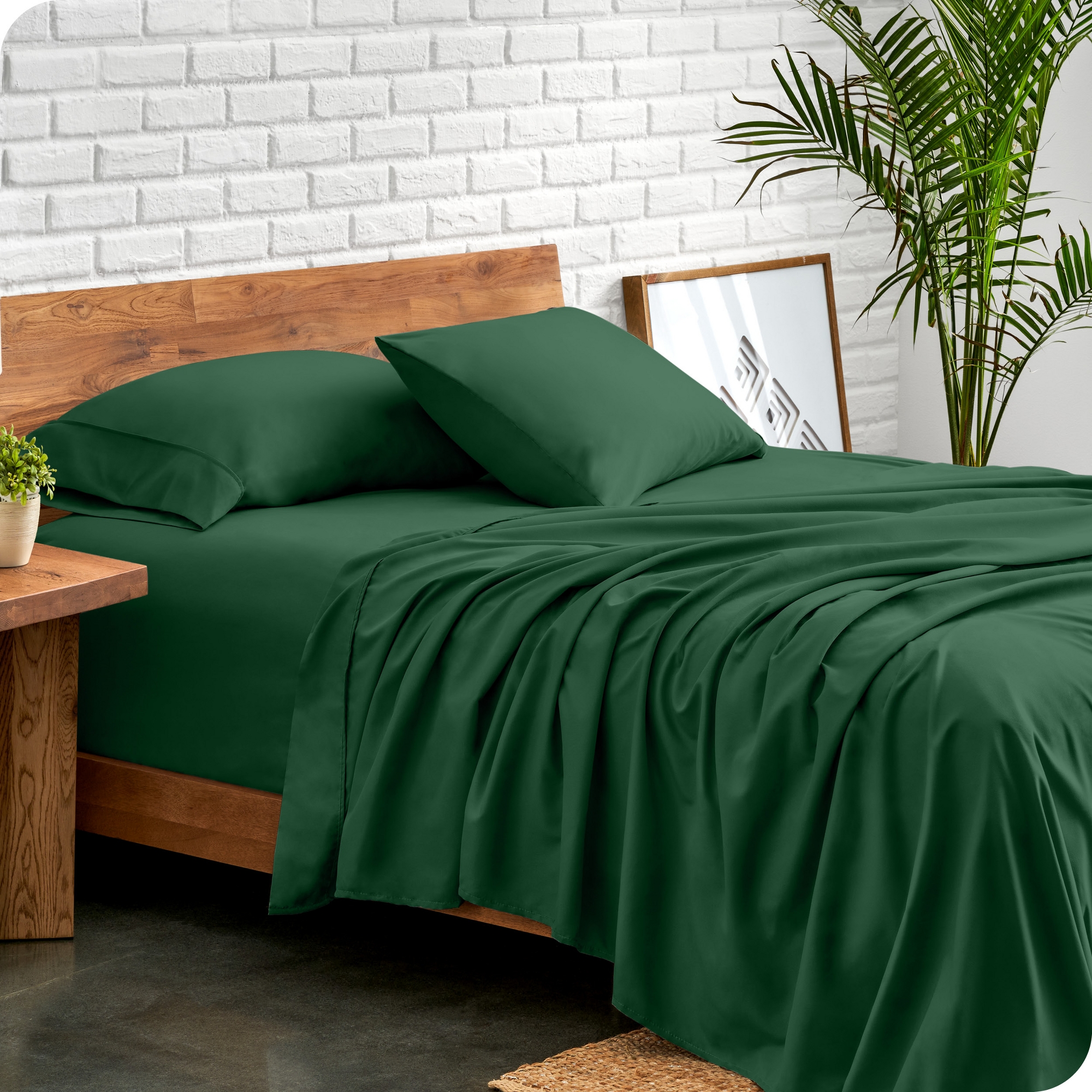 4 Piece Ultra-Soft Double Brushed Easy Care Sheet Set by Bare Home - Queen, Forest Green