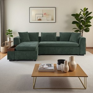 93.7" Chenille L-Shaped Sectional Sofa with Wooden Storage - 1 of 4