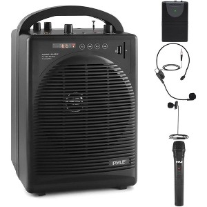 Pyle Portable PA Speaker Amplifier & Microphone System, Bluetooth Wireless Streaming - Black - 1 of 4