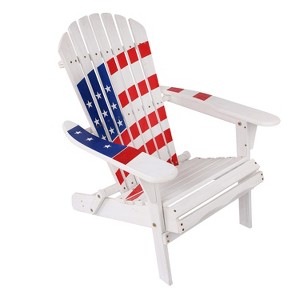 LuxenHome Adirondack USA Flag Patriotic Outdoor Wood Chair White - 1 of 4