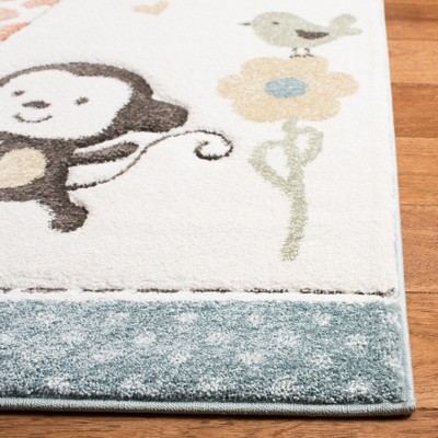 Ivory Animal Design Square Kids Area Rug, 4' x 4'
