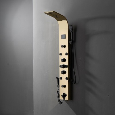 Gold and Black Brass 8-Jet Rainfall Shower Panel System