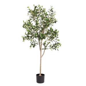 Gulches 59in Artificial Olive Tree in Pot Green Plastic Leaves Removable Trunk Indoor Home Office Decor No Maintenance - 1 of 4