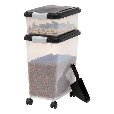 IRIS USA 33qt + 12qt Airtight Pet Food Storage Container Combo with Scoop,  Black