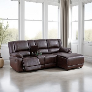 AndMakers 98 in. W Curved Arm 2-piece L Shaped Faux Leather Transitional Sectional Sofa in Brown with Storage - 1 of 4