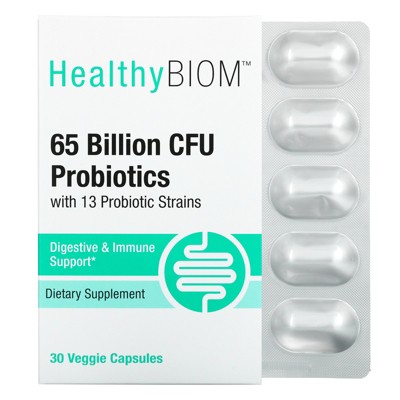 HealthyBiom 65 Billion CFUs Probiotics, 30 Veggie Capsules