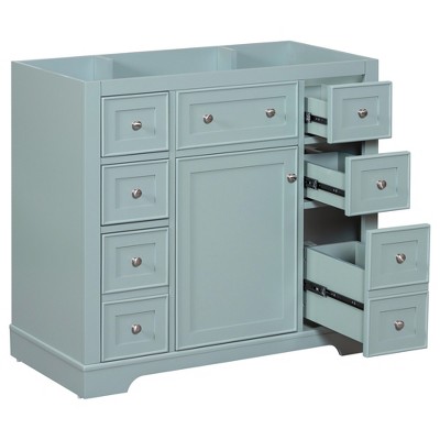 Vynxaria 36" Green Bathroom Storage Cabinet with Drawers and Adjustable Shelf