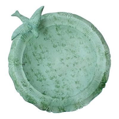 Green Patina Cast Aluminum Garden Bird Bath with Sculpture