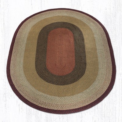 Earth Rugs Burgundy & Mustard Oval Braided Rug – Handcrafted Jute, Rustic Farmhouse Style Rug for Entryway or Kitchen