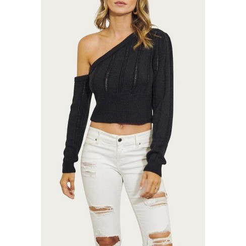 One shoulder knitted sweater best sale