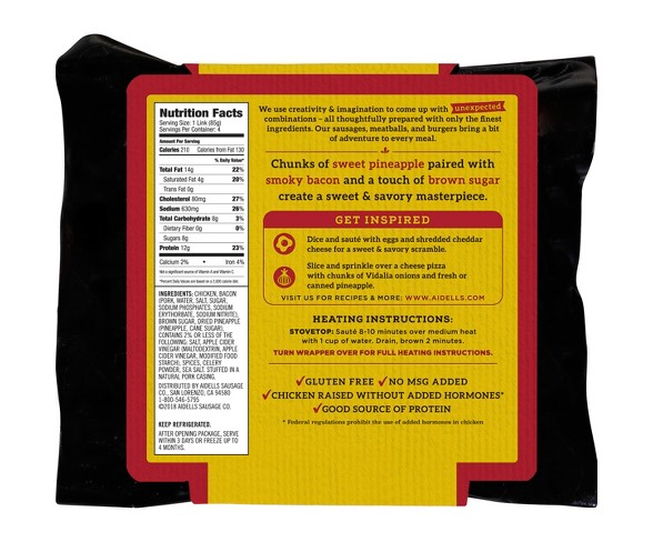 Aidells Pineapple & Bacon Chicken Sausage - 4ct/12oz