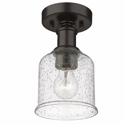 Rustic Bronze Globe Flush Mount with Clear Seedy Glass