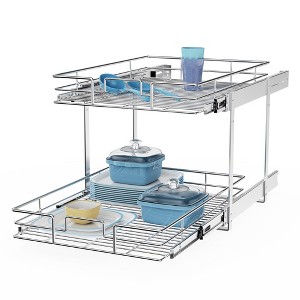 LOVMOR Individual Pull Out Cabinet Organizer (17" W x 18" D), 2 Tier Spice Rack Organizer for Cabinet, Slide Out Drawer Pantry - 1 of 4