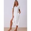cheibear Women's V Neck Short Sleeves with Pockets Slit Long Nightgown - 2 of 4